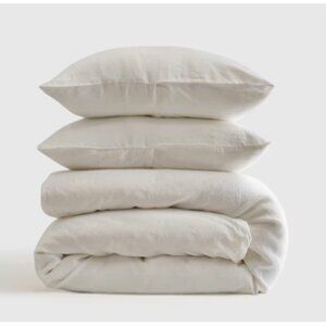 New Quince European Linen Duvet Cover Set White King/Cal King  Two Pillow Shams